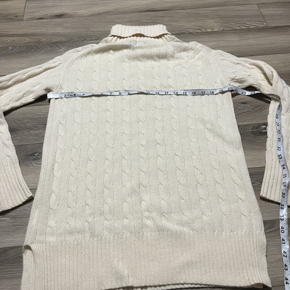 RALPH LAUREN Polo Sz XS Creme Wool Cashmere Cable Knit Turtleneck Tunic Sweater - Picture 4 of 6